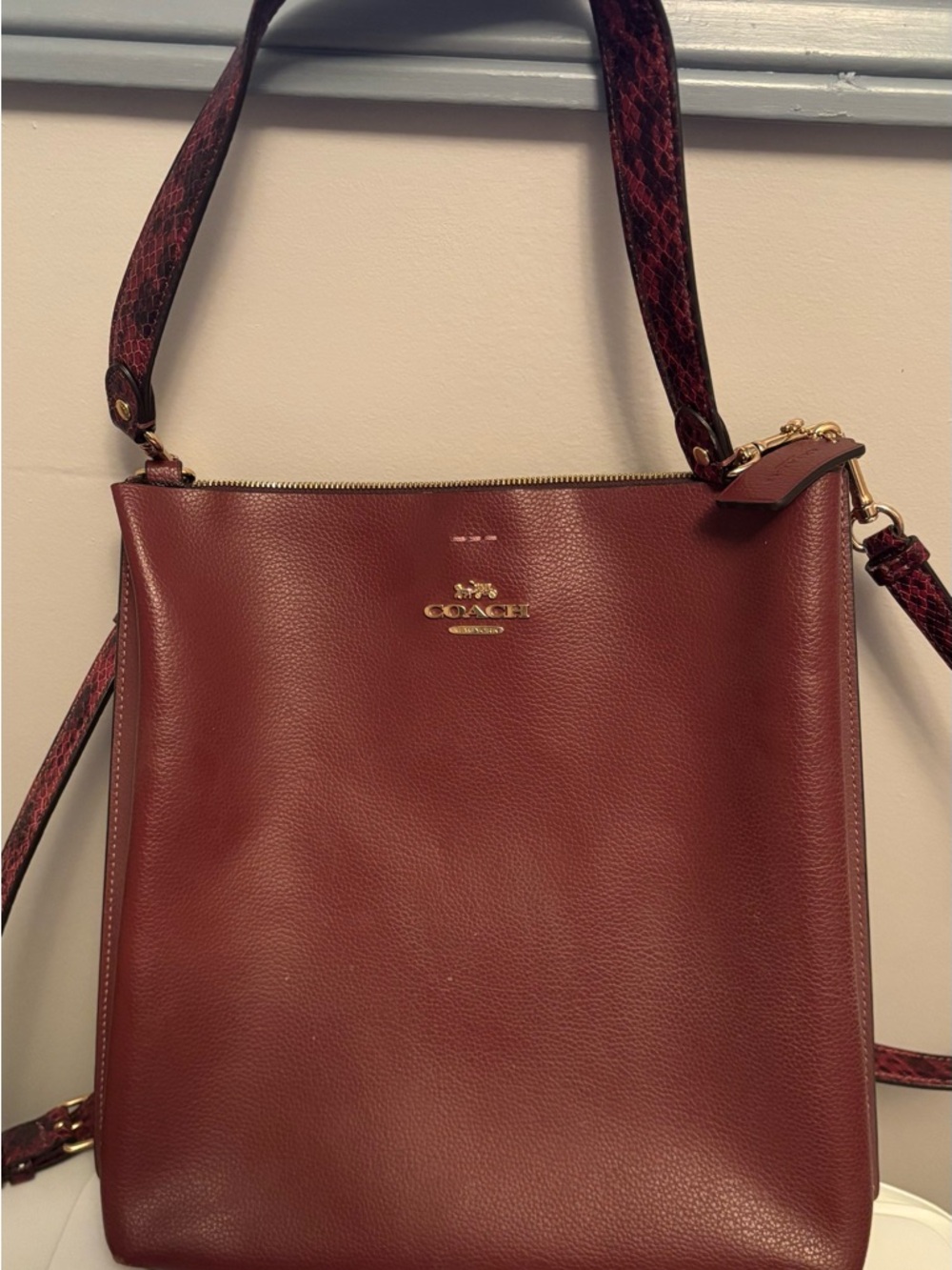 Coach Burgundy Pebbled Leather Shoulder Bag with Gold Hardware